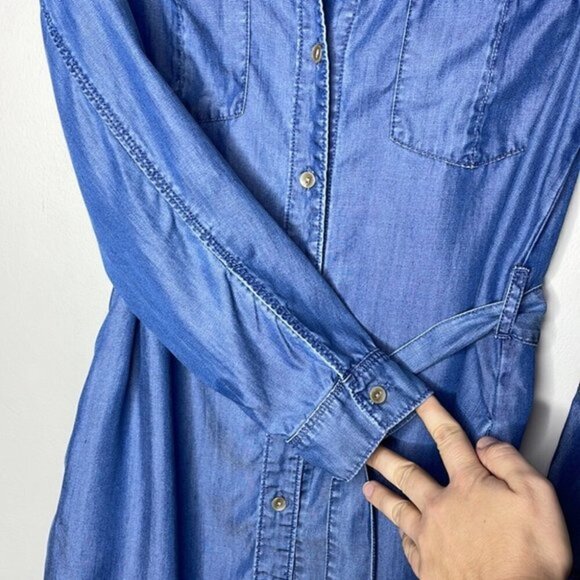 Velvet Heart Size S Anita Tencel Blue Chambray Button Down Casual Shirt Dress - Picture 5 of 12